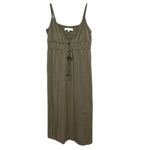 Green Sleeveless Spaghetti Strap Midi Dress for Resort Wear